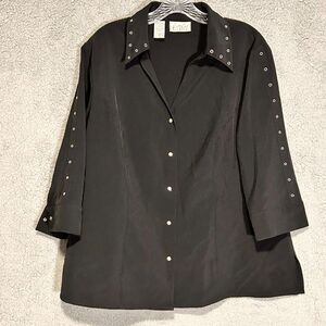 Kathy Che Stretch Sz 14/16W Blouse 3/4 Sleeve with Silver Eye Rivet Decorations